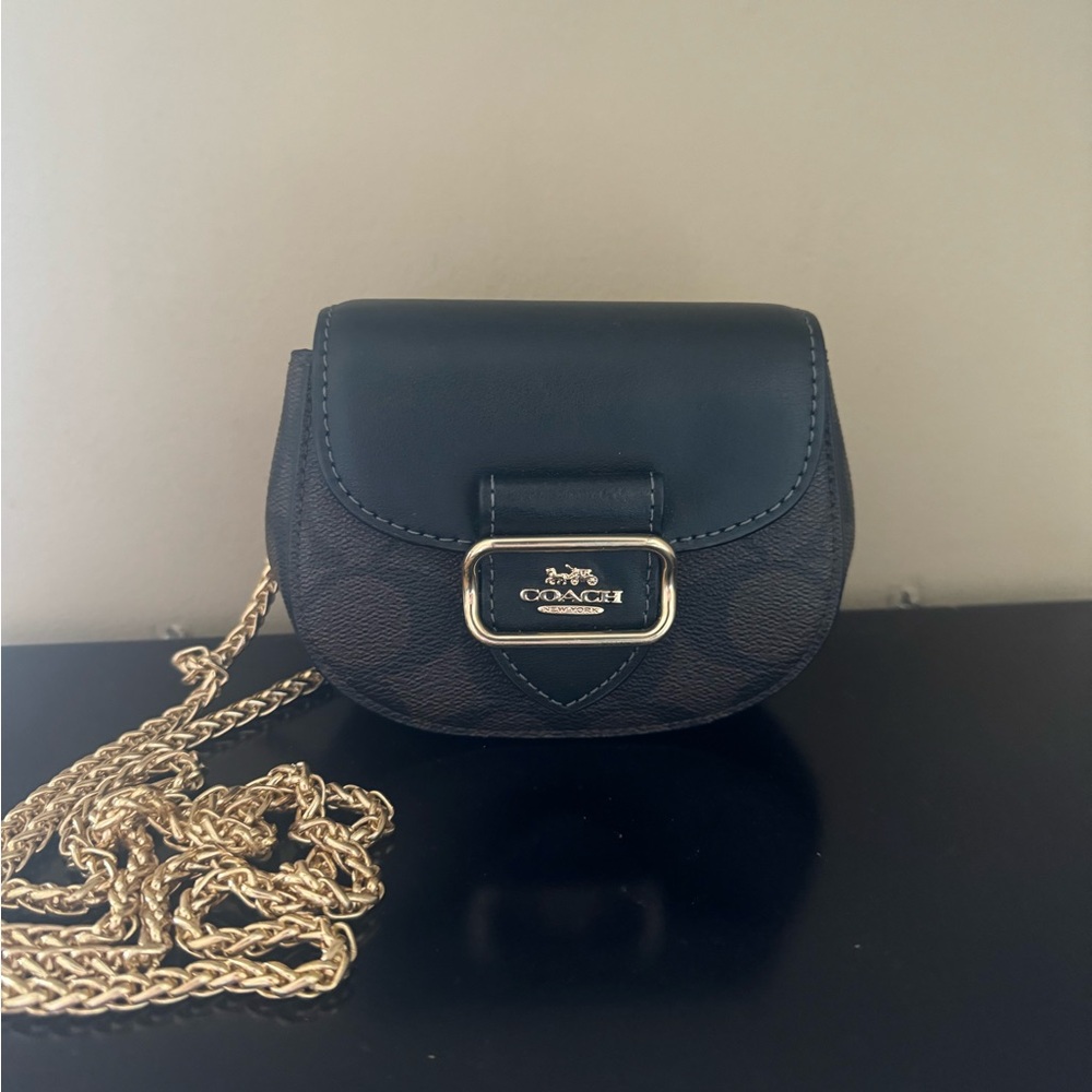 COACH Mini Bag Wallet on Chain Black and Brown Monogram